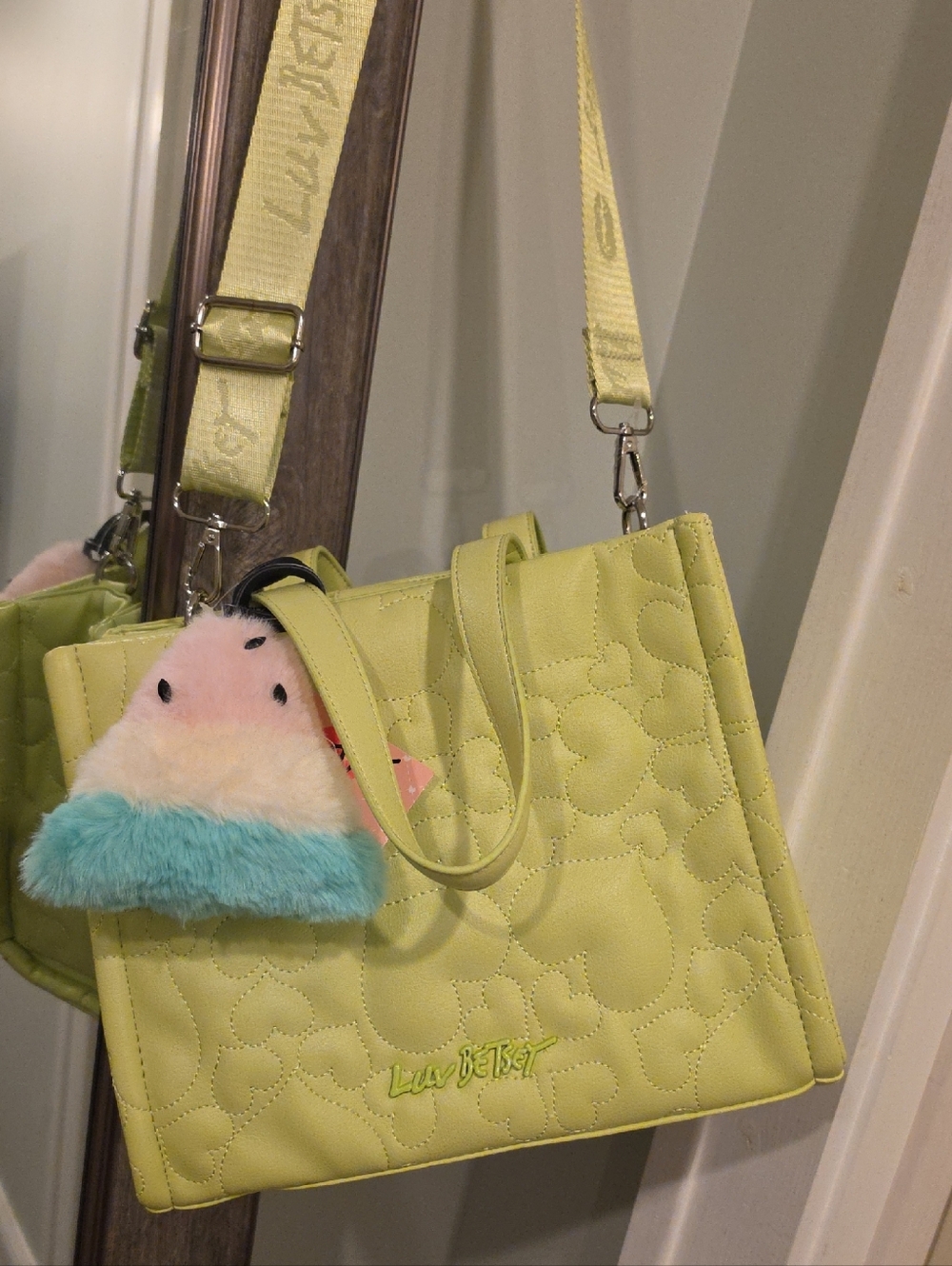 Betsey Johnson Lime Quilted Shoulder Tote with Detachable Strap